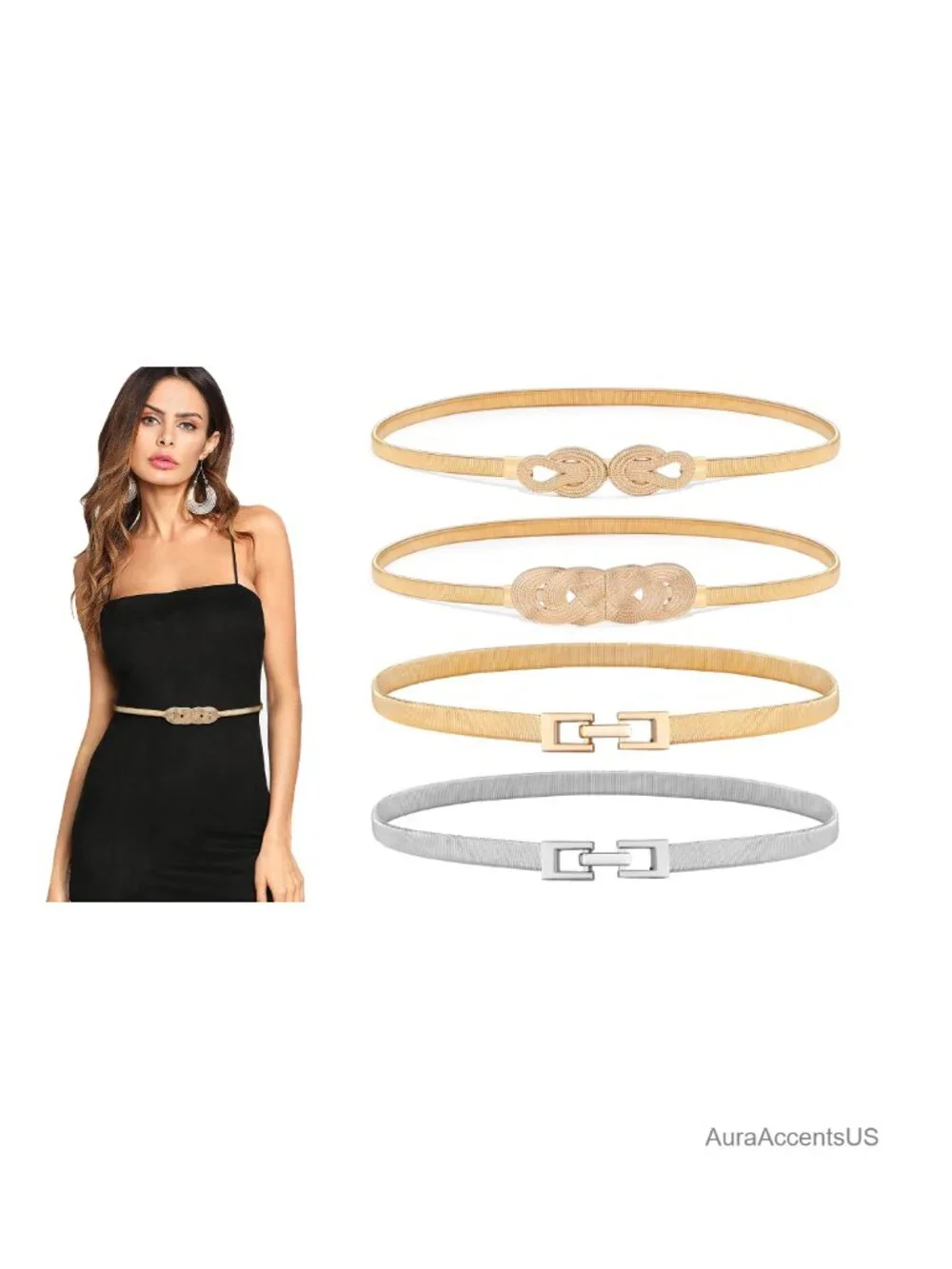 Women's Elastic Skinny Metal Belt Stretch Dress Belt